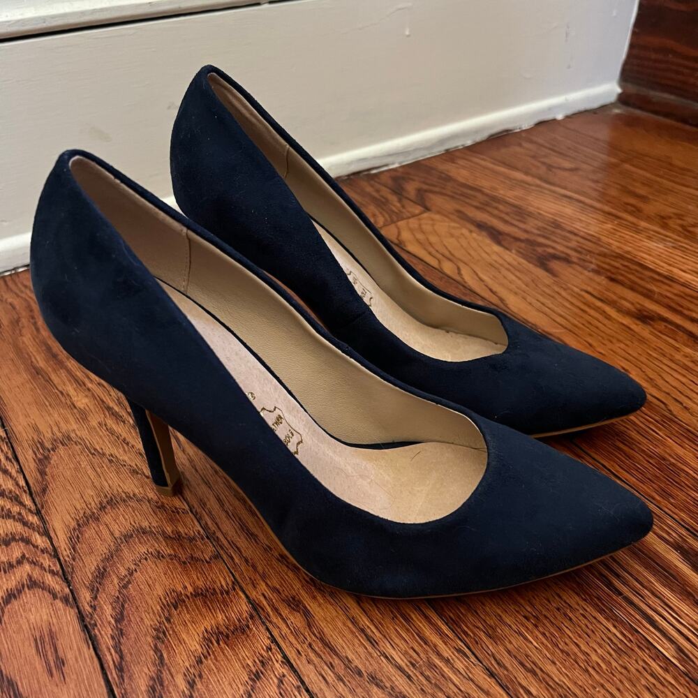 Blue Suede Stiletto Pumps Size 8 Almond Toe 4in Heel Leather Insole Corpcore - Picture 16 of 17